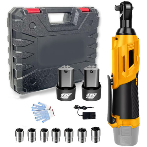 MAWIRON Impact wrenches,Cordless Right Ratchet Wrench 3/8'' 90 Angle Ratchet Spanners,420Nm,7 Sockets (10/11/12/13/14/15/17mm ),2x 3.0A Battery+Charger,Carry case,for auto repair,DIY work,home Decoration