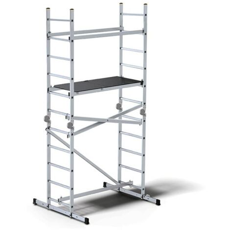 Impalcatura trabattello multifunzione ponteggio piattaforma scala alluminio regolabile 11 gradini IK