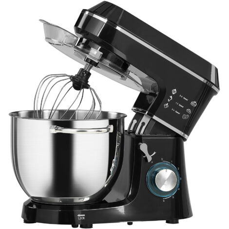 Impastatrice Planetaria 1400W con Ciotola 7L e 6 Velocità, Gancio Impastatore, Frusta e Sbattitore, Nero