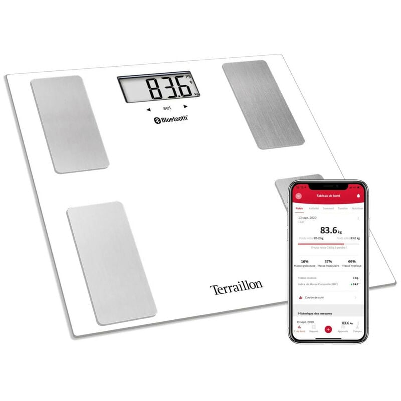 Impédancemètre bluetooth 180kg/100g blanc - Terraillon - 15114