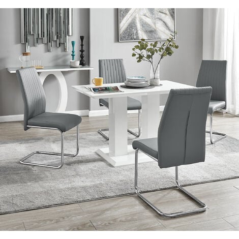 Imperia 4 Modern White High Gloss Dining Table And 4 Elephant Grey Lorenzo Chrome Dining Chairs Set