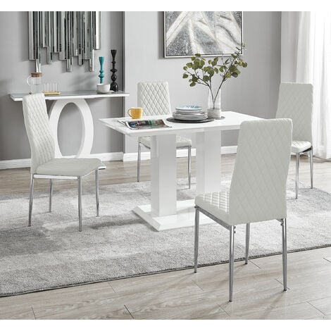 Lorenzo Chrome Dining Chairs Set, White And Grey Dining Table Chairs Set