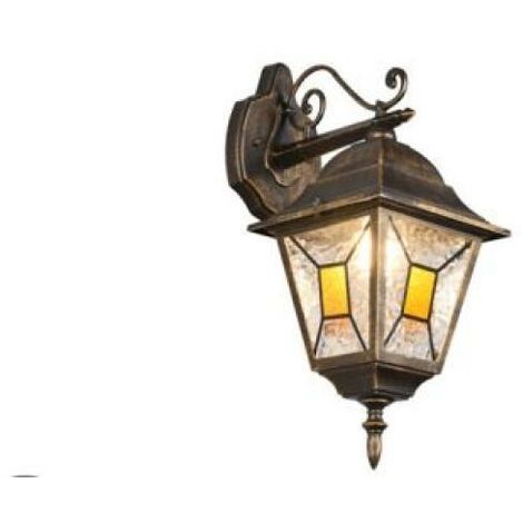 IMPERIA APPLIQUE DA ESTERNO DOWN 4 LATI FUSIONE DI ALLUMINIO RUGGINE E VETRO VERNICIATO EFFETTO GHIACCIO ED INSERTO GIALLO H. 45,5CM IP44 1 LUCE ATTACCO E27