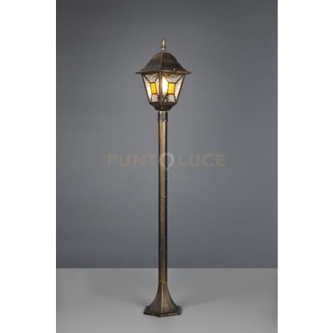 IMPERIA PALO DA ESTERNO 4 LATI FUSIONE DI ALLUMINIO RUGGINE E VETRO VERNICIATO EFFETTO GHIACCIO ED INSERTO GIALLO H. 120CM IP44 1 LUCE ATTACCO E27