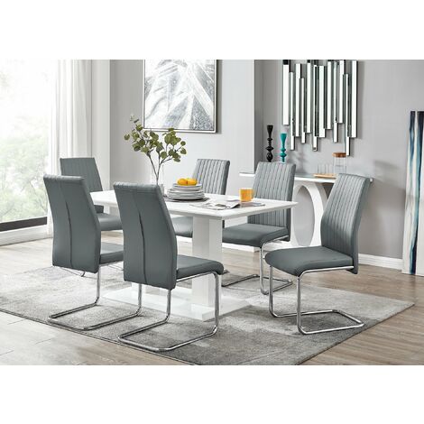 Imperia White High Gloss Dining Table And 6 Lorenzo Dining Chairs Set