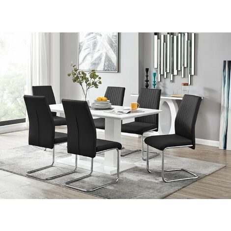 Imperia White High Gloss Dining Table And 6 Black Lorenzo 