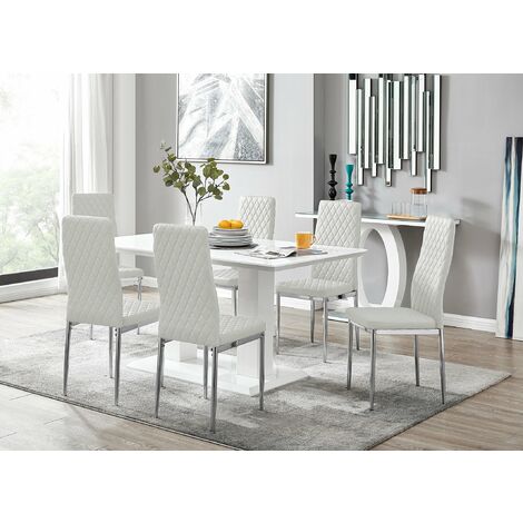main image of "Imperia White High Gloss Dining Table And 6 Milan Chairs Set"