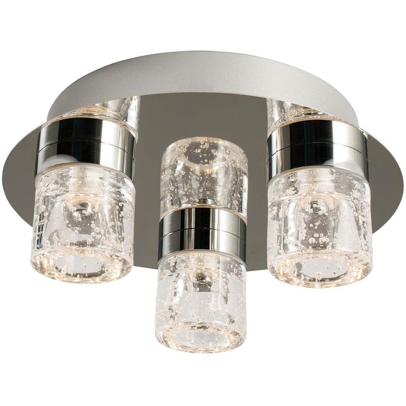 Endon Lighting - Endon Imperial - 3 Light Bathroom Flush Ceiling Light Chrome, Clear Glass with Bubbles IP44