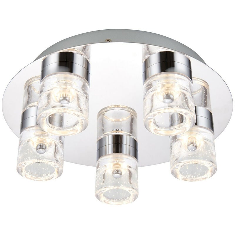 Imperial - 5 Light Bathroom Flush Ceiling Light Chrome, Clear Glass With Bubbles Ip44 - Endon