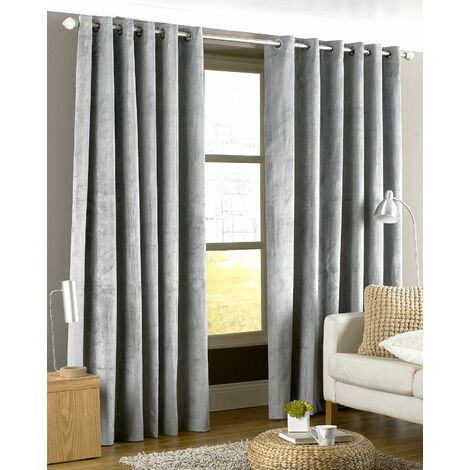 Imperial Velvet Woven Lined Eyelet Curtains, Silver, 90 x 90 Inch