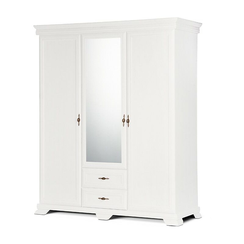 

IMPERIO - Armario grande de estilo clásico para dormitorio / vestidor - 158x193x62 cm - 3 puertas + espejo grande - Armario contenedor - Blanco