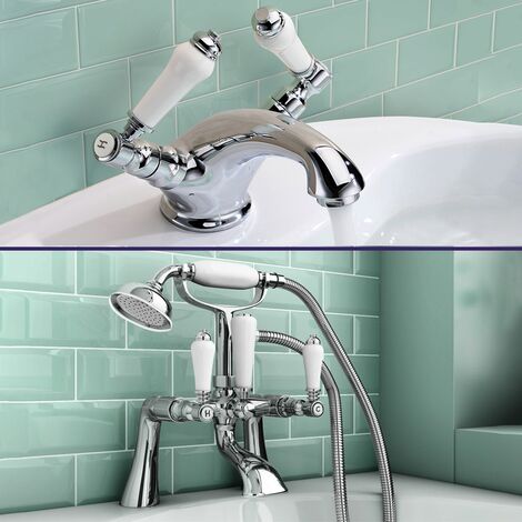 Imperior Traditional Bath Shower Mixer & Basin Dual Lever Mixer Tap