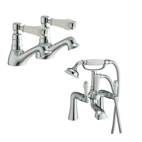 Imperior Traditional Chrome Basin Taps & Bath Shower Mixer Tap Set