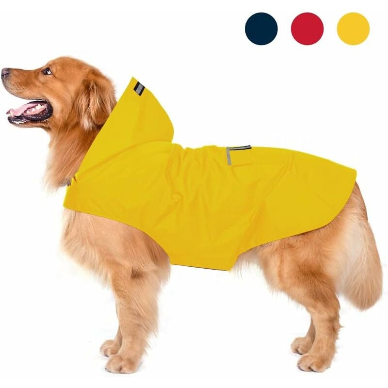 Imperméable pour Chien avec Capuchon, imperméable pour Chien 100% étanche ultraléger et aéré avec Bandes réfléchissantes pour Chiens Moyens à