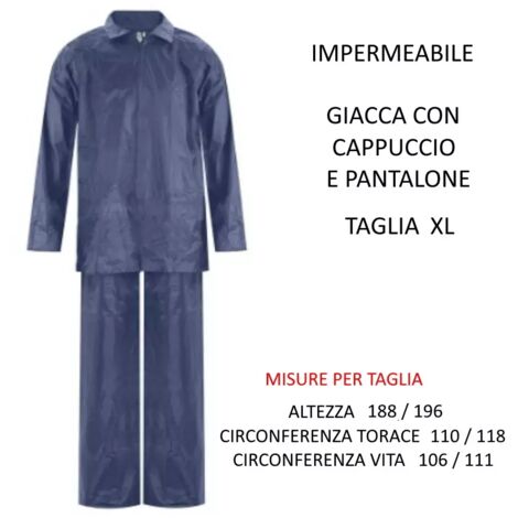 IMPERMEABILE GIACCA C/CAPPUCCIO E PANTALONE BLU TG.XL