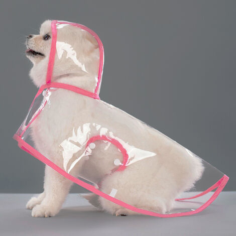 Impermeabile per cani a forma di S, decorato con finiture rosa ciliegia, giacca impermeabile, impermeabile portatile, traspirante e leggero.