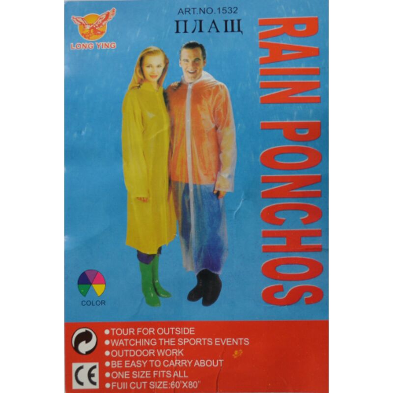 Image of Impermeabile poncho taglia unica antipioggia con cappuccio vari colori