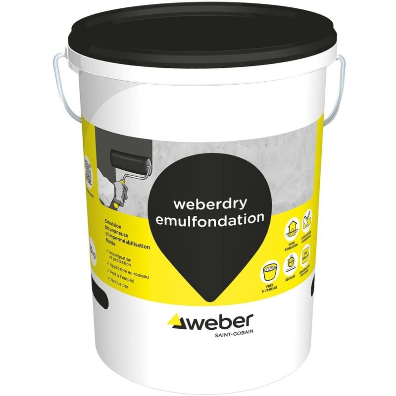 Weber Saint Gobain - Revêtement d'imperméabilisation bitumineux pour travaux d'imprégnation et de protecteur des matériaux poreux , 25kg, prête à