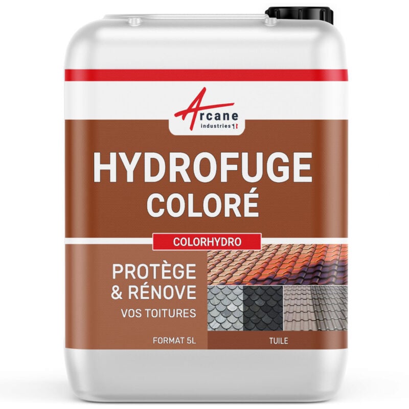 Arcane Industries - Hydrofuge coloré imperméabilisant toiture tuiles terre cuite béton ciment fibrociment ardoise hydrofuge teinté - 5 l (jusqu'à 20