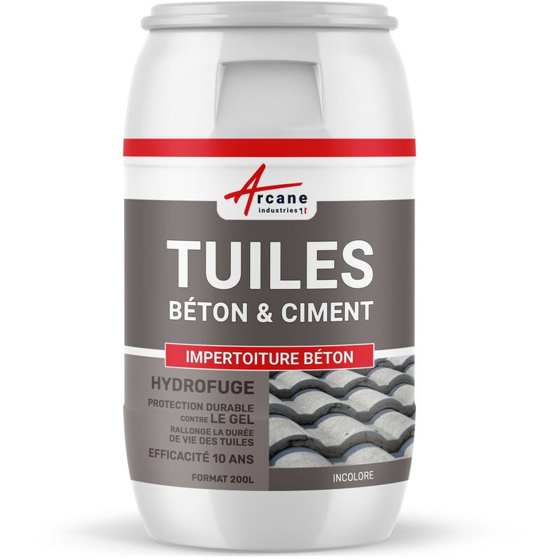 Arcane Industries - Imperméabilisant pour tuiles en béton et ciment hydrofuge incolore toiture poreuse impertuile beton - 200 l