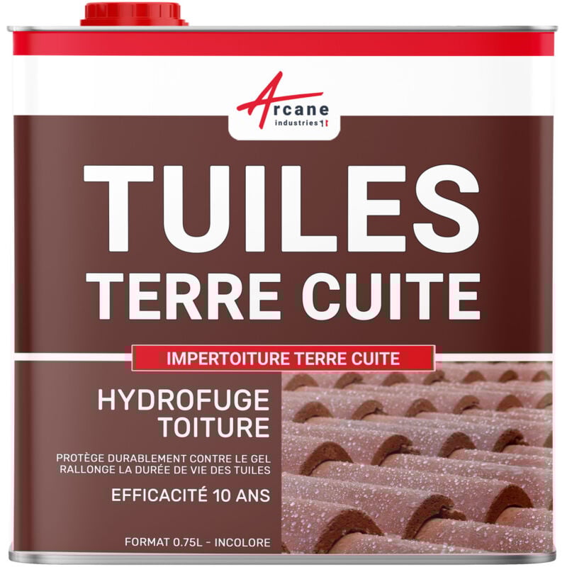 Arcane Industries - Imperméabilisant pour tuiles en terre cuite hydrofuge incolore toiture poreuse impertoiture terre cuite - 0.75 l (jusqu'à 3.75 m²)