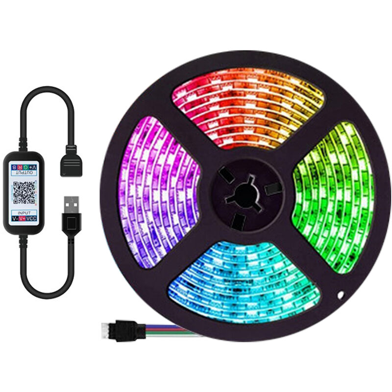 

Impermeable 5050 RGB LED Tiras de luz suave Cinta de cinta Lampara Control remoto inalambrico BT Kit de tiras de luces,1,0 m