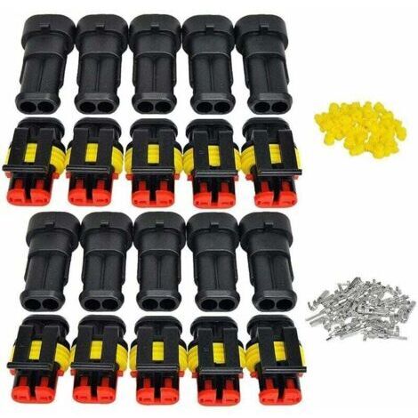 Imperméable à l'eau Connecteur 12V, Connecteur étanche électrique Prise Mâle et Femelle 1,5 mm Terminaux,Fil électrique Connecteur(2 Pin 10 Pack)