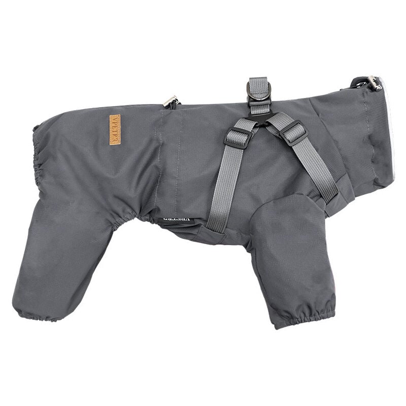 Imperméable à quatre pattes pour chiens de petite et moyenne taille, imperméable avec harnais intégré, veste de pluie à quatre pattes avec bande