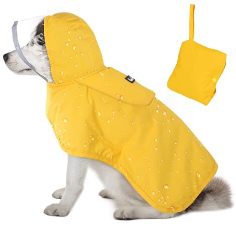 Impermeable de doble capa para perros con capucha transparente para perros pequeños, medianos y grandes, poncho impermeable ajustable con ribete reflectante y bolsillo de almacenamiento.