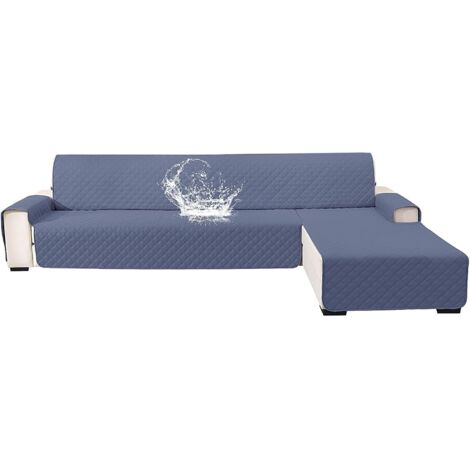 Impermeable Housse De Canapé d'angle 3 Places, Couverture Canapé Angle Universel Réversible, Housse Canape d'angle avec Accoudoirs, Protection Chat Chiens Griffures, Bleu Gris