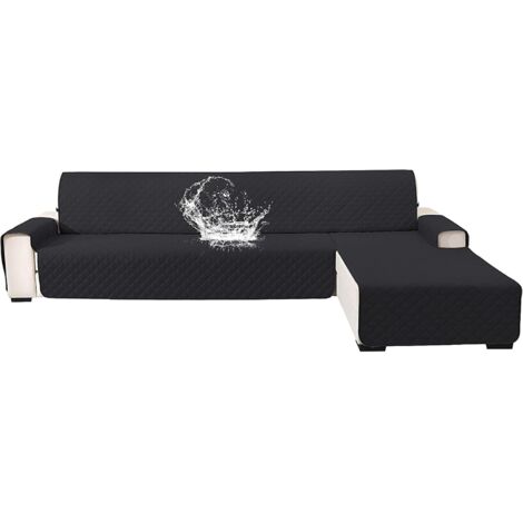Impermeable Housse De Canapé d'angle 3 Places, Couverture Canapé Angle Universel Réversible, Housse Canape d'angle avec Accoudoirs, Protection Chat Chiens Griffures, Noir