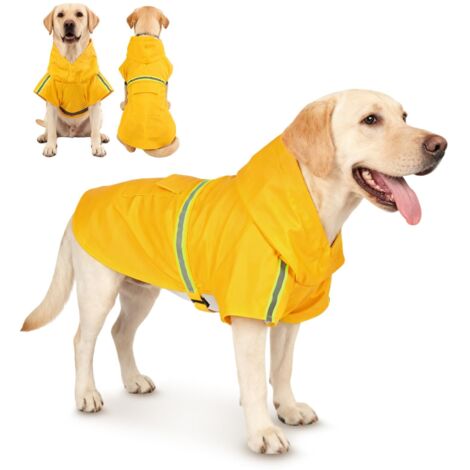 Impermeable para perros, ajustable, con capucha y tiras reflectantes, ligero y cómodo, 100% impermeable y transpirable para perros pequeños, medianos y grandes (amarillo, 2XL).