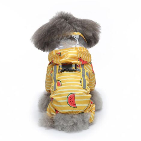Impermeable para perros, chaqueta impermeable con capucha, abrigo impermeable con orificio para la correa, sudadera con capucha para perros con tiras reflectantes (XS, amarillo)