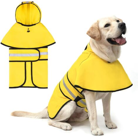 Impermeable para perros con capucha y aberturas para la correa, impermeable grande para perros, impermeable impermeable para perros con tiras reflectantes, impermeable extragrande ajustable y transpir