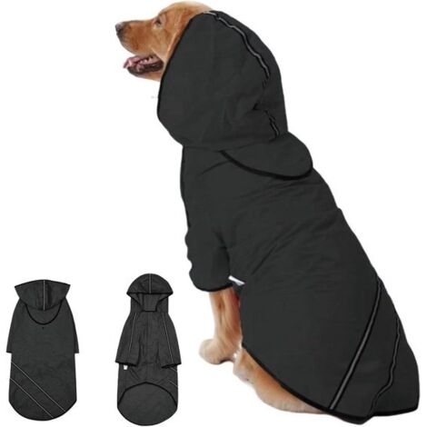 Impermeable para perros con capucha y collar (negro, 3XL) - apto para perros pequeños, medianos y grandes.