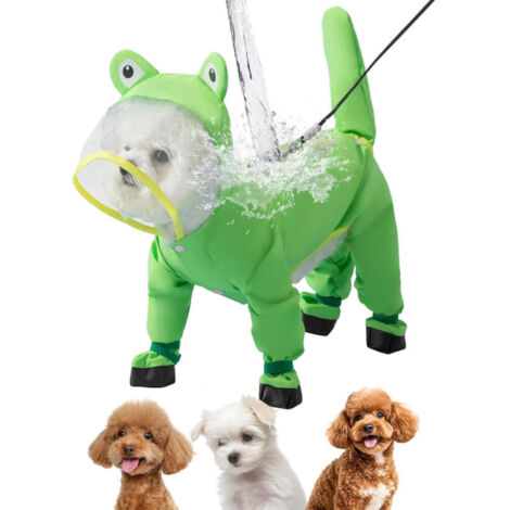Impermeable para perros, estampado de ranas, resistente al agua, apto para perros pequeños y medianos (verde, L)