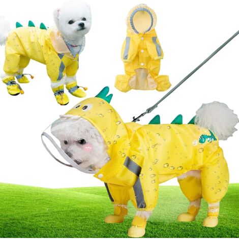 Imperméable pour chien à 4 pattes modèle dinosaure jaune taille L, adapté 9-12 kg dos 37 cm