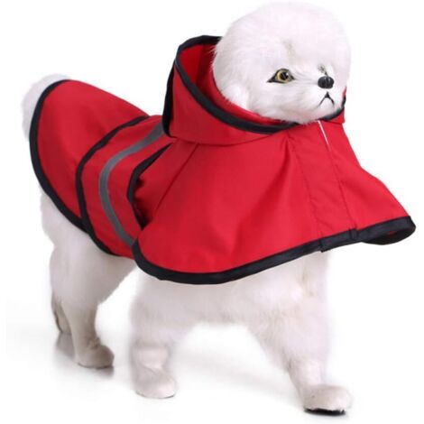 Imperméable pour chien avec capuche et bandes réfléchissantes (rouge)