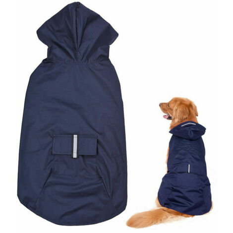 Imperméable pour chien de compagnie Imperméable à deux pattes super imperméable pour grands chiens avec capuche Bleu foncé 5XL