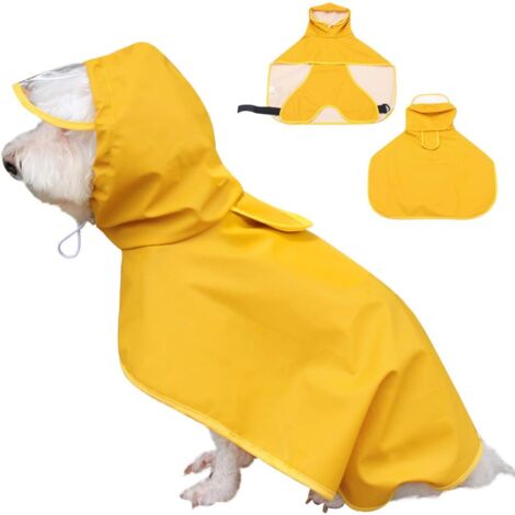 Imperméable pour chien Veste de pluie imperméable pour chien avec capuche et protection ventrale pour petits, moyens et grands chiens, jaune