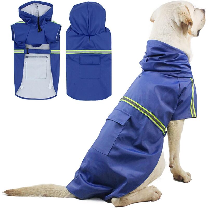 Imperméable pour Chien,Imperméable Chien avec Capuchon,100% étanche et Coupe-Vent Manteau Imperméable pour Chien avec des Bandes Réfléchissantes,Trou