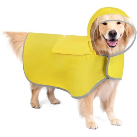 Imperméable pour chiens de petite, moyenne, grande et chiot avec trou pour harnais, bandes réfléchissantes (jaune, S)