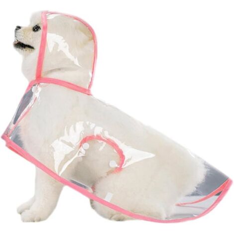 Imperméable rose transparent pour chien, imperméable en EVA, poncho imperméable facile à enfiler pour animaux de compagnie avec capuche, sangle ventrale ajustable et ouverture pour laisse, taille 2XL