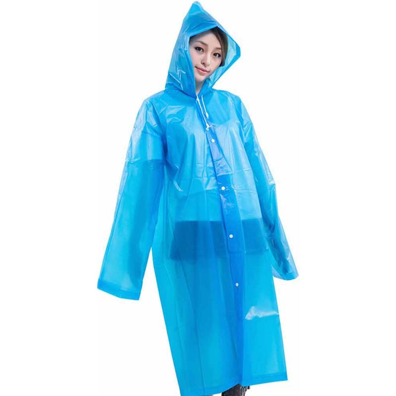 

Impermeables portatiles reutilizables para adultos Viajes EVA camping Caminar lluvia chaquetas transpirable ropa impermeable con capucha mangas, Azul