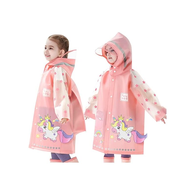 Imperméables pour Enfants Garçons Filles Poncho de Pluie Léger Vestes de Pluie Dessin Animé Mignon Réutilisable Vêtements de Pluie 3-4 ans
