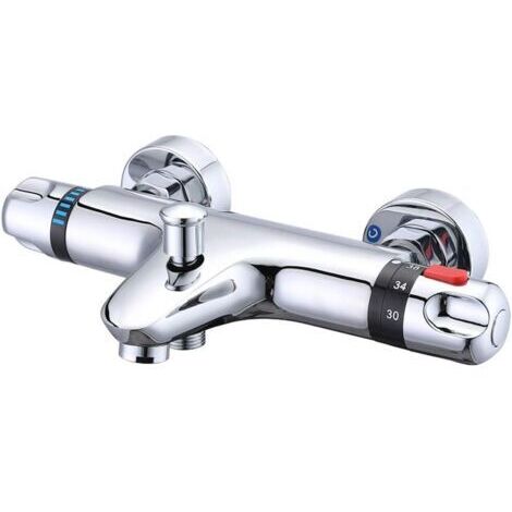 Importierte, umgekehrte Thermostat-Wannenarmatur, wandmontierte Badewannenarmatur, Thermostat-Duscharmatur mit Warmwasser, dreifacher Temperaturkonstantfunktion, Standardzubehör