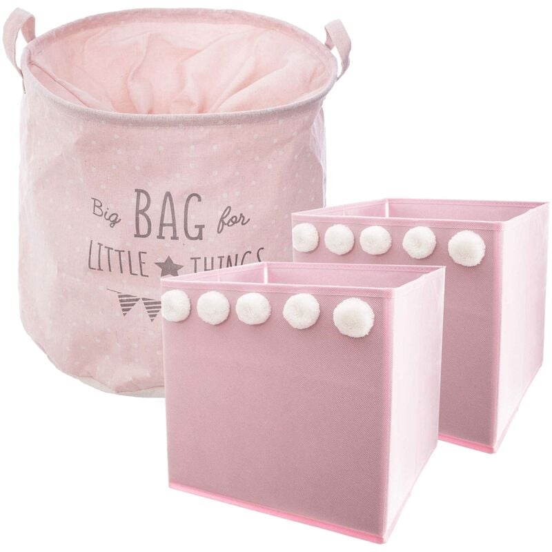 Image of Imposta la borsa per i bambini 'Roda' + 2 scatole di tessile archiviazione rosa - 38 x 38 cm. / 29 x 29 x 29 cm