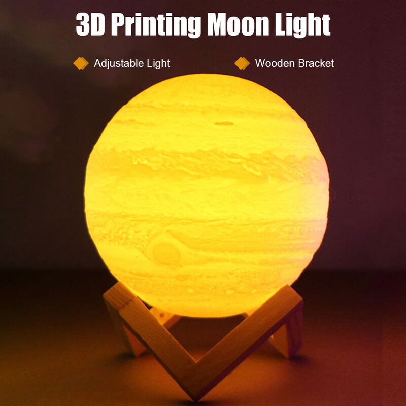 

Impresion 3D Tocando Jupiter Light USB Recargable Lampara de noche regulable de 2 colores Decoracion de dormitorio con soporte de madera,20