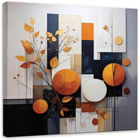 Impresión de Imagen, Abstracción de círculos y hojas en beige y naranja, 20x20