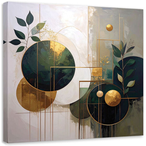 Impresión de Imagen, Abstracción de círculos y hojas en beige y verde, 20x20